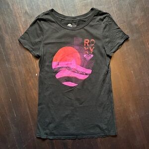 Roxy Black T-Shirt with Pink Graphic, size small